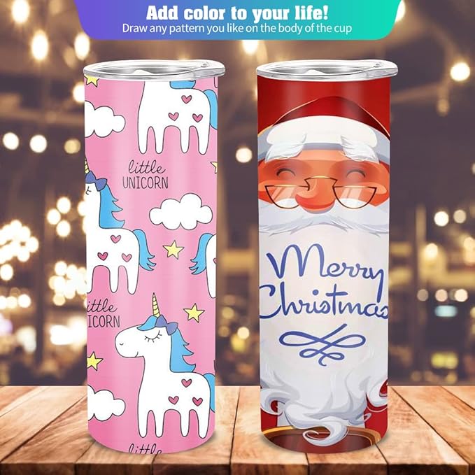 16 Pack Sublimation Tumblers Straight Skinny Tumbler Blanks Bulk 20oz for Heat Transfer, Individual Gift Boxed, Double Wall Insulated Tumbler with Shrink Wrap & Straws