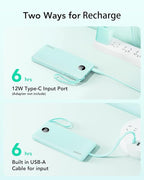 VRURC Portable Phone Charger for iPhone, 10000mAh Power Bank Built in Cables & Lanyard, Slim USB C Battery Bank 5 Outputs for Multi Devices,Travel Essential for College Students Teen Boys Girls-Green