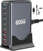 600W USB C Fast Charger Block, Multi-port USB Charging Station, GaN Ⅲ Double 140W PD PPS Port Fast Charging Station for Multiple Devices,Laptop Wall Charger Compatible with MacBook, iPhone 17,iPad etc
