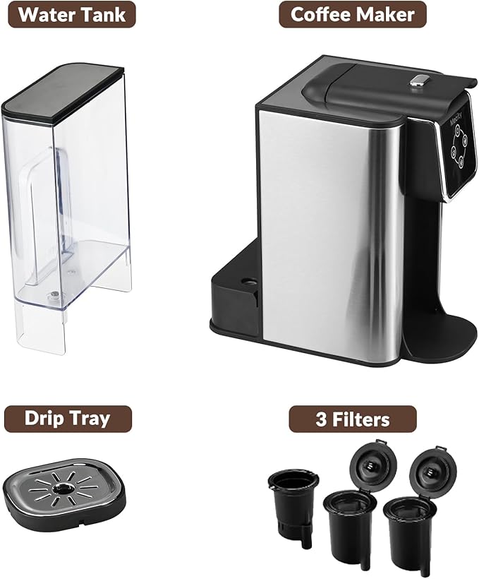 Mecity Coffee Maker 3 in 1 Single Serve Coffee Machine, Compatible with K cup Capsules, Instant Coffee Pot, Tea maker, 6,8,10 Oz Cup, Removable 50 Oz Water Reservoir, 120V 1150W