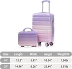 20 Inch Carry on Luggage with 14 Inch Cosmetic Case, 2 Pcs Hardshell Lightweight Durable Spinner Suitcase Set for Travel, Women, Men, TSA Lock, ABS, 20+14 Inch, Pink Purple