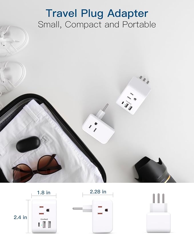 2 Pack Italy Travel Plug Adapter, Type L Italy Power Adapter with 3 American Outlets 3 USB Ports(1USB C), 6 in 1 Travel Outlet Adaptor, 3 Prong Grounded Plug for USA to Italy Chile Uruguay Italian