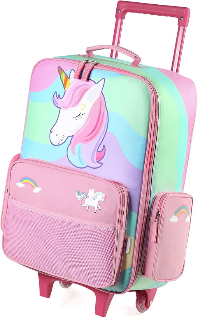 VASCHY Kids Luggage for Girls, Cute Rolling Travel Carry on Suitcase for Toddlers/Children with Wheels 18inch Unicorn