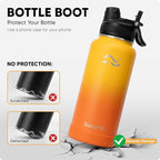 Swigina [2-IN-1 LID] Insulated Water Bottle with Silicone Boot (36hrs Cold/18hrs Hot) - DIY Stickers, Leakproof, BPA Free, 32 oz