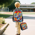 HPJGD 5PCS Boys Suitcase Set, Kids Water-Resistant Rolling Luggage, Cool Car Racing Travel Carry-On for Elementary/Preschool Toddler