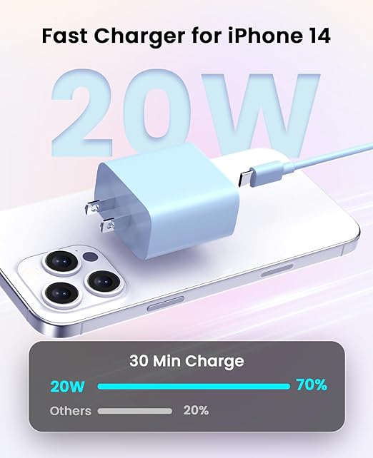 FEEL2NICE iPhone Charger Fast Charging 2 Pack Type C Wall Charger Block with 2 Pack [6FT&10FT] Long USB C to Lightning Cable for iPhone 14/13/12/12 Pro Max/11/Xs Max/XR/X,AirPods Pro,Blue