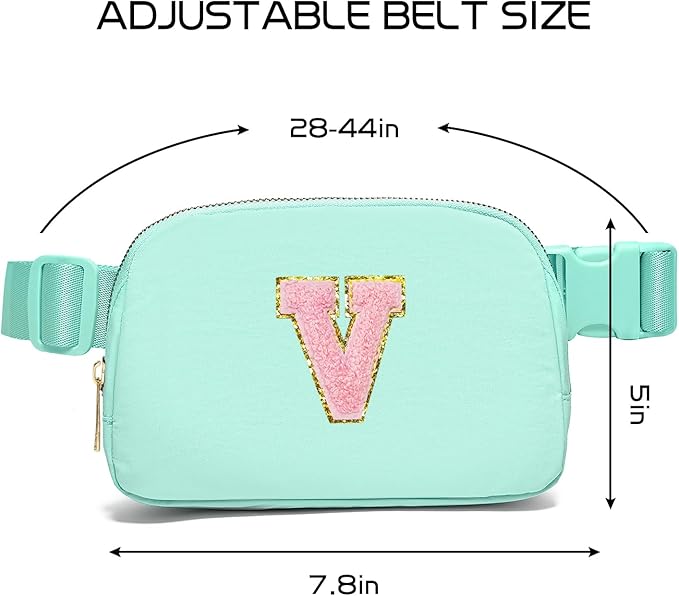 Gitus Belt Bag Fanny Pack Crossbody Bags with Initial Letter Patch Cute Stuff Birthday Gifts for Teenager Girls Trendy Preppy Stuff for Teen Girls Cool Stuff for Teens (Mint Green-V)
