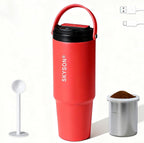 minkah Fast Extraction Mini Electric Coffee Maker - Portable Filter Coffee Brewer for Travel,Insulated Stainless Steel Tumbler,30 oz Reusable Iced Coffee Cup Machine,Hot Coffee Mug with Lid(Red)