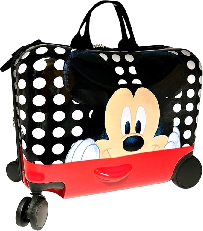 Disney Mickey Mouse 2-in-1 Kids 18” Suitcase & Ride-On Luggage -Lightweight Tow-Along Toddler Luggage With Wheels