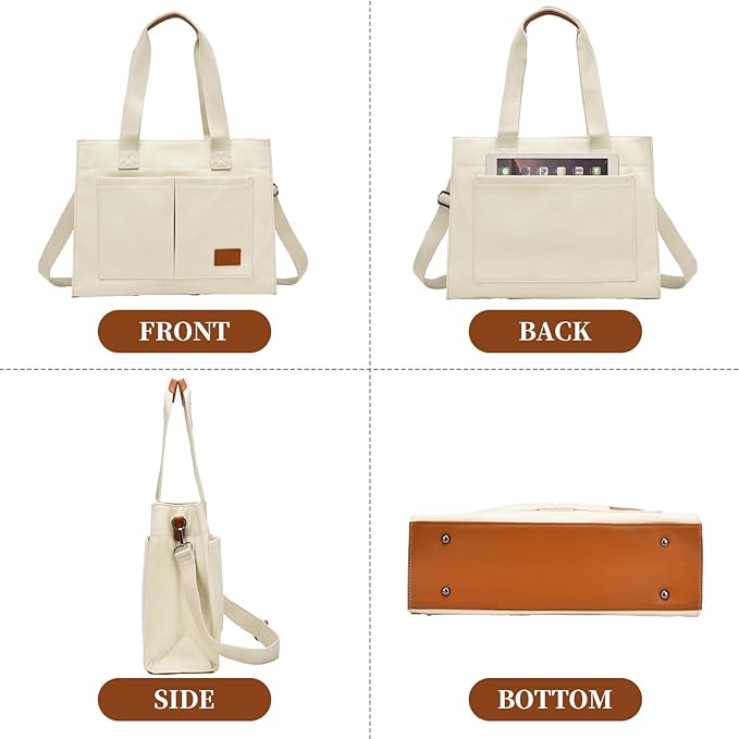Canvas Laptop Tote Bag for Women | Pockets, Stands Upright, Convertible