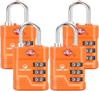 SURE LOCK TSA Approved Luggage Lock – 3-Digit Resettable Combination Padlock with Open Alert Red Dot, Large Easy-Read Dials for Suitcases, Backpacks, Gym & School Lockers(Orange 4 pk)