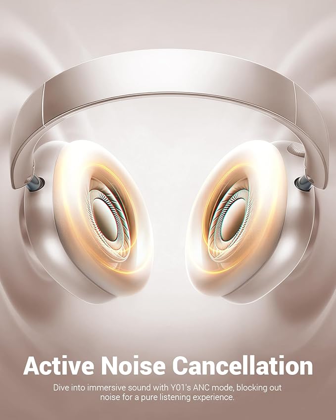 Wentronic Y01 Wireless Noise Canceling Headphones Bluetooth 5.3 Over Ear Headphones with Microphone, Hi-Res Audio, 48H Playtime, Foldable Comfortable Earpads,Compatible with iOS,Android,PC, Starlight