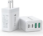 [2-Pack] USB C Wall Charger Block, 40W 4-Port USB C Super Fast Charger Dual Port PD Power Adapter+QC Wall Plug Multiport Type C Brick Cube Compatible with iPhone 15 14 13 12 11 Pro XR XS 8 7, Samsung