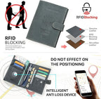 CONTACTS Full Grain Leather Passport Holder with Airtag Slot RFID Blocking Passport Wallet for Men Travel Passport Cover with SIM Card Removal Tool (Badge, Gray)