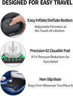 Soundur Travel Cushion Airplane Seat,Inflatable Air Bubble Design with Storage Bag for Car/Office/Kitchen Chairs.42 Air Cells, Adjustable Firmness, Non-Slip Bottom