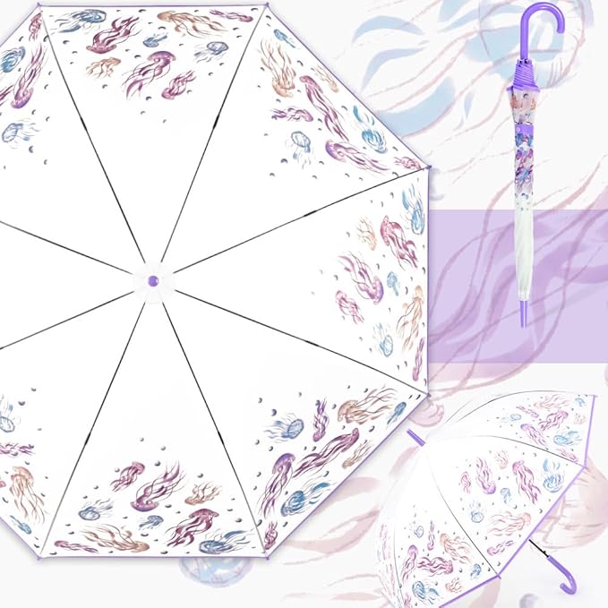 Chesoon Flower Blossom Umbrella Clear Bubble Surface for Women Girls Lightweight Rain Umbrella with 8 Fiberglass Ribs