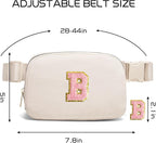 Gitus Belt Bag Fanny Pack Crossbody Bags with Initial Letter Patch Cute Stuff Birthday Gifts for Teenager Girls Trendy Preppy Stuff for Teen Girls(Beige-B)