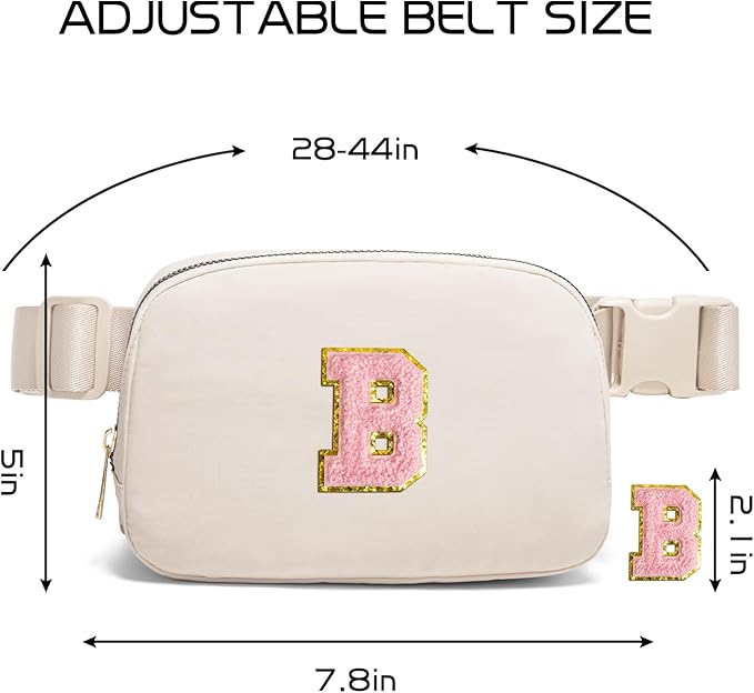Gitus Belt Bag Fanny Pack Crossbody Bags with Initial Letter Patch Cute Stuff Birthday Gifts for Teenager Girls Trendy Preppy Stuff for Teen Girls(Beige-B)