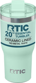 RTIC 20oz Essential Tumbler with Lid, Ceramic Lined, Insulated, Stainless Steel, Metal, Double Wall Vacuum-Insulation, Travel Cup for Iced Coffee, Tea, Hot and Cold Drink, Fresh Mint