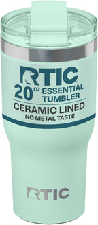 RTIC 20oz Essential Tumbler with Lid, Ceramic Lined, Insulated, Stainless Steel, Metal, Double Wall Vacuum-Insulation, Travel Cup for Iced Coffee, Tea, Hot and Cold Drink, Fresh Mint