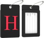 Gostwo 2 Pack Luggage Tags for Suitcases, 26 Initial Letter Travel Luggage Baggage Identification Labels ID Tag Fully Bendable Tags with Stainless Steel Loop (Black) (Letter H)