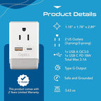 Ceptics UK Ireland Hong Kong Plug Adapter, International Power Plug with USB & USB-C - 2 USA Socket, QC 3.0 & PD - Type G Outlet Adapter for USA to British England Scotland London - Fast Charging