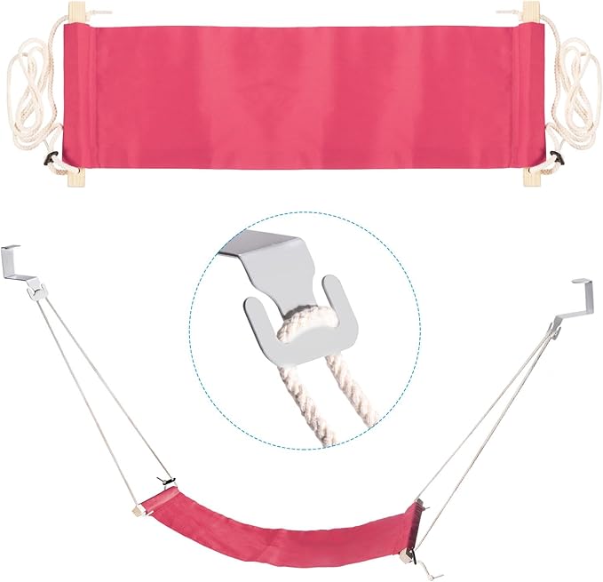 PATIKIL Foot Hammock Under Desk, Adjustable Foot Rest Sling with Hooks Portable Desk Footrest for Airplane Travel Home Office, Pink Style 1