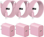 iPhone 17 16 15 Charger Fast Charging 3 Pack USB C Charger Block Type C Chargers 6FT Cord Wall Chargers Compatible with iPhone Air/17/17 Plus/17 Pro/17 Pro Max/16/16 Plus/16 Pro/16 Pro(Pink)