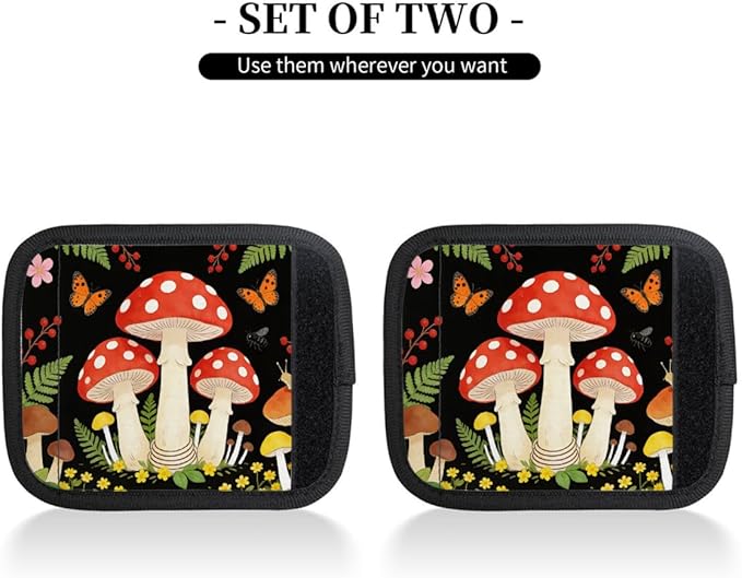 2 Pack Luggage Handle Wrap with Travel Tags - Non-Slip Protective Cover Soft Handle Grips Covers for Suitcase(Mushroom Butterfly Flower)