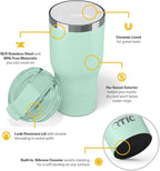 RTIC 20oz Essential Tumbler with Lid, Ceramic Lined, Insulated, Stainless Steel, Metal, Double Wall Vacuum-Insulation, Travel Cup for Iced Coffee, Tea, Hot and Cold Drink, Fresh Mint