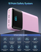 Portable Charger 50000mAh Power Bank, High Capacity External Battery Pack for Camping, USB-C PD 30W Fast Charging Portable Phone Charger for iPhone 17/16/15/14/13/12/11 Samsung Android (Pink)