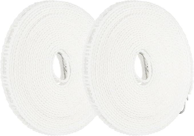 uxcell 2 Pcs Portable Travel Clothesline, 26.2ft Clothes Line Outdoors Travel Hanger Foldable Clothesline Rope with Hooks for Camping Hotel Backyard Home Cruise Ship, White