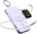 RORRY Portable Charger, 12000mAh 30W Fast Charging Power Bank with Built-in Retractable USB C Cable, Battery Pack with Keychain, Travel Essentials for iPhone, Apple Watch, iPad, Purple