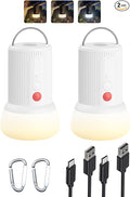 LED Rechargeable Camping Lantern with Hook - 6000mAh Emergency Outdoor Camping Lights, IPX5 Water Resistant Portable Tent Lights for Camping Hiking, Backpacking, Fishing, Outages (White 2pack)