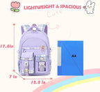 PRLINJSK Girls Backpack，Cute School Backpack for Girls Kids Teens，Kawaii Bookbag for Primary Elementary，Purple