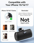 [2 Packs] Mini Portable Charger USB C, 5000mAh Cell Phone Portable Power Bank, 22.5W Max Fast Charging Battery Pack for iPhone17/16/15/Android etc, Travel Essential, LCD Display, Charcoal&White