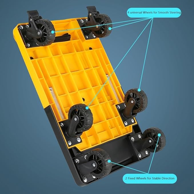 Folding Portable Platform Trolley Heavy Duty Luggage & Cargo Cart Small Household Trailer for Moving Warehouse Transport Black & Yellow Large Size