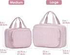 Narwey Striped Travel Toiletry Bag for Women Large Hanging Makeup Bag Organizer Toiletries Bag for Full Size Essentials Accessories Cosmetics (Dusty Pink Stripe (Large))