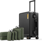 LEVEL8 Zipperless Carry On Suitcase Airline Approved with Aluminum Frame, Hard Shell Luggage with Spinner Wheels, Metal Travel Luggage, 20 Inch, Black
