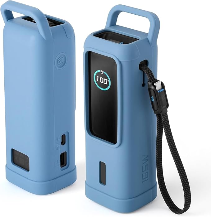 Silicone Case for Anker Laptop Power Bank 25,000mAh Portable Charger, Travel Protective Cover Compatible with Anker Power Bank 165W (Blue Case Only)