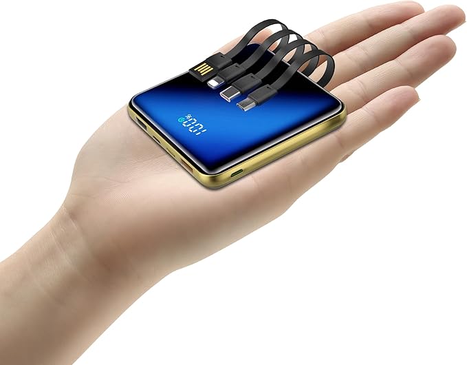 10000mAh Portable Charger, Built-in Cable Power Bank, 22.5W Fast Charging Power Supply, smart LED Display, Compact External Battery, Suitable for iPhone, Samsung, Tablet Computers