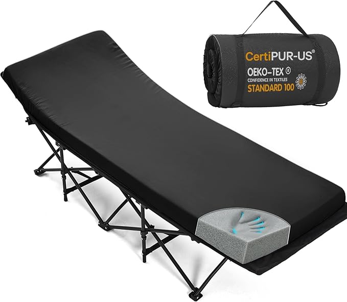 CYMULA Camping Cot Mattress 2in Memory Foam Sleeping Pad,Soft Warm Non-Slip Camping Mattress Topper with Retaining for Adults,Portable Roll up Pad for Travel（only Mattress）