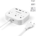 UK European Plug Adapter, Unidapt US to Europe Power Strip for EU/UK/US with Built in USB C Cord and 4 USB Ports, 3 AC Outlets, Wall Mountable, 5ft Extension Cord, for Travel Cruise Ship Home