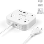 UK European Plug Adapter, Unidapt US to Europe Power Strip for EU/UK/US with Built in USB C Cord and 4 USB Ports, 3 AC Outlets, Wall Mountable, 5ft Extension Cord, for Travel Cruise Ship Home