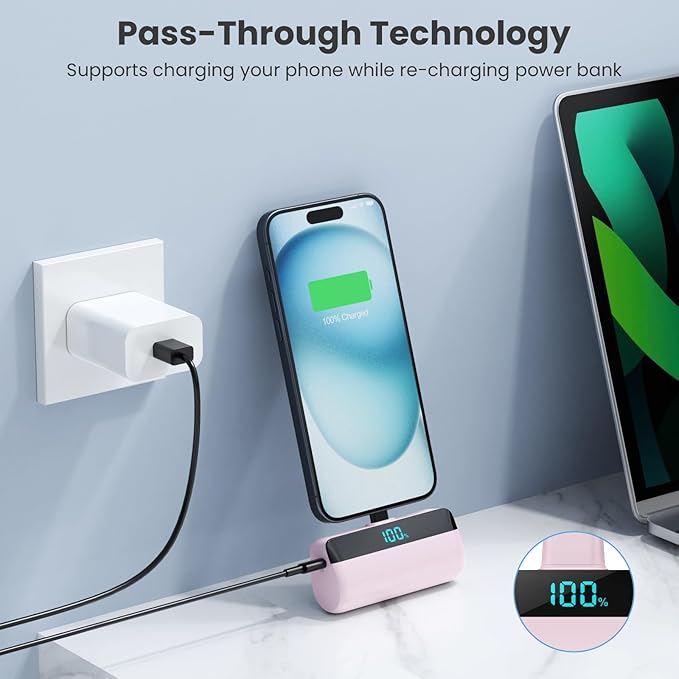 [2-Pack]Mini Portable Charger for iPhone 17/16/15,Upgraded 5500mAh PD Fast Charging USB C Power Bank,Travel Essentials Battery Pack for iPhone 17/17 Pro Max/Air/16/15 Series Galaxy Android-Pink+Purple