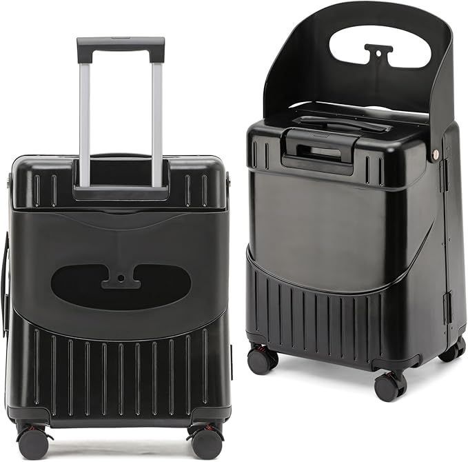 Apelila Hardside 22'' Luggage with Seat for Kids & Adults, 360° Lockable Spinner Wheels Travel Suitcase with TSA Approved Lock and Seat Belts(Black, 22-Inch)