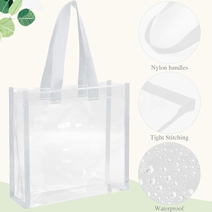 Eccliy 30 Pack 12x12x6 Inch Clear Tote Bag Stadium Approved Bulk Plastic Beach Tote Gift Bag with Handle for Gym Sports | 30 Pack, 12x12x6 Inch, Stadium Approved, Bulk, with Handle, Tote Gift Bag