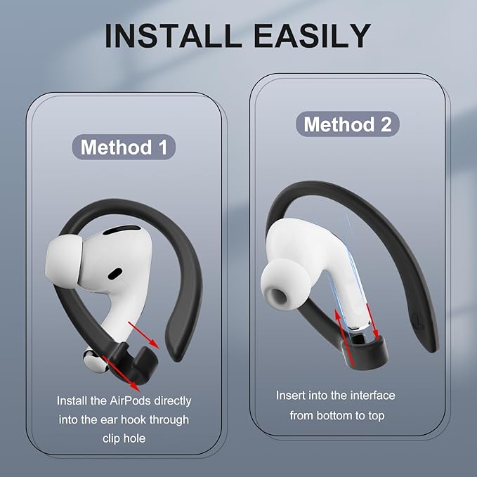 2 Pairs AirPods Ear Hooks for AirPods Pro 2, AirPods Pro, AirPods 4, 3, 2 & 1, Upgraded Anti Slip Sports Clip Hooks for AirPods 1, 2, 3, 4,Pro, Pro 2 – Black