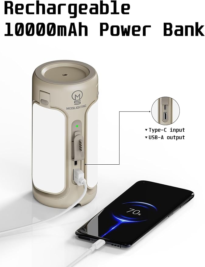 3 in 1 Folding Camping Lantern Rechargeable, 10000mAh Foldable LED Light for Tent Outdoor, IP54 Waterproof, 1500LM Camping Lights, Portable LED Flashlight, 5 Mode