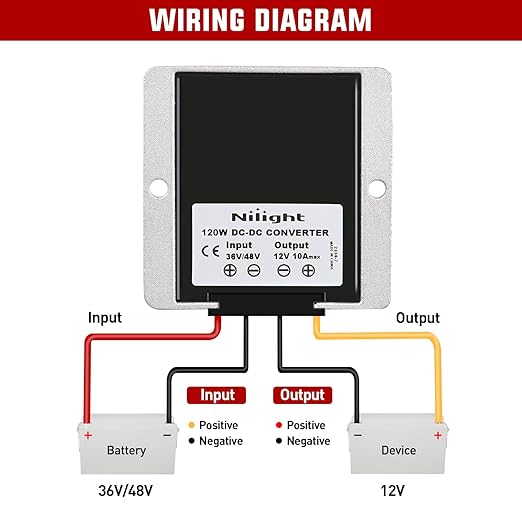 Nilight 48V 36V to 12V Voltage Converter 120W 10A Regulator Step Down to 12VDC Waterproof DC Convert Reducer Power Supply Transformer Module for Golf Cart Scooters